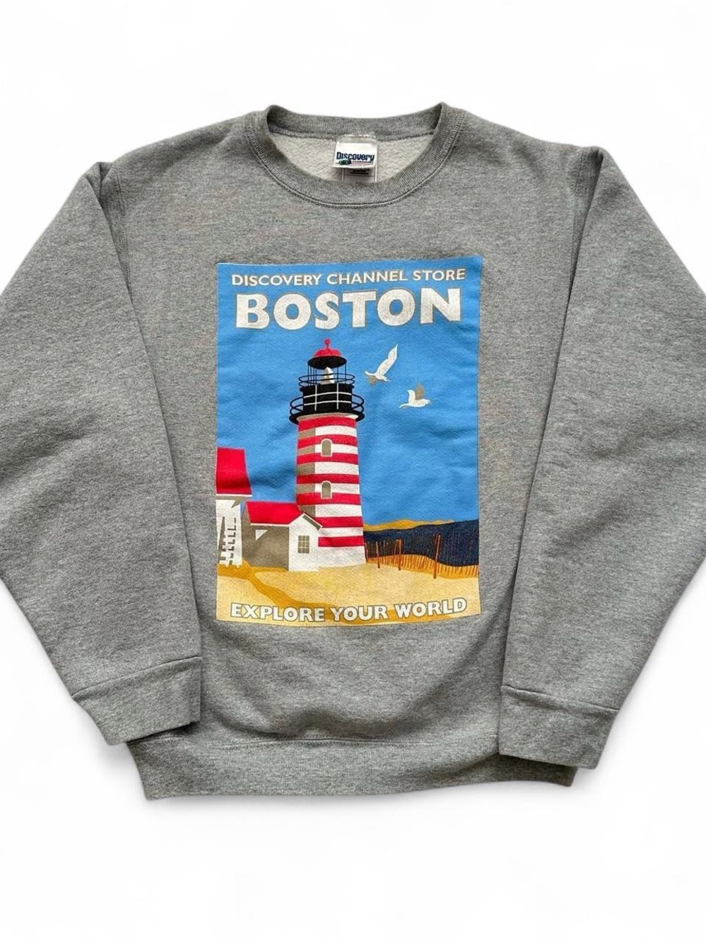 Vintage Discovery Channel Store Boston Lighthouse Graphic Sweatshirt - Gray S